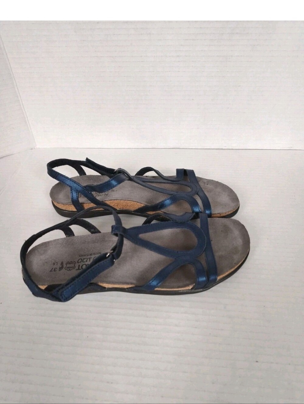 Naot Dorith Sandals US 6 EU 37 Blue Leather Strappy Cork Footbed Slingback